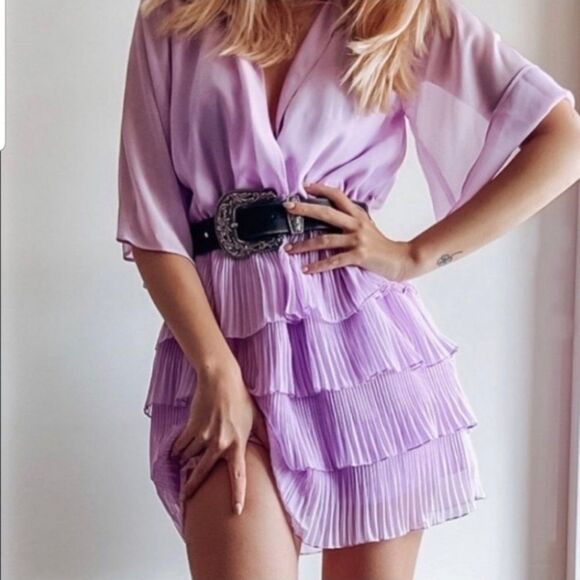 ZARA PLEATED DRESS WITH BELT - Picture 1 of 11